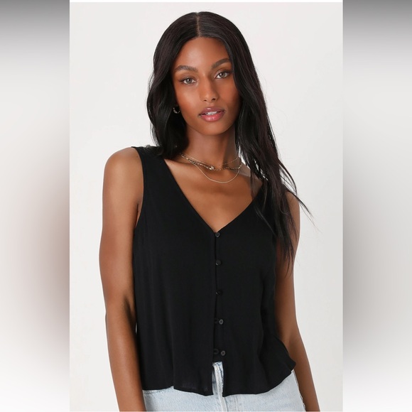 Lulus Sunny Essential Black Button-Front Tank Top - Picture 1 of 4